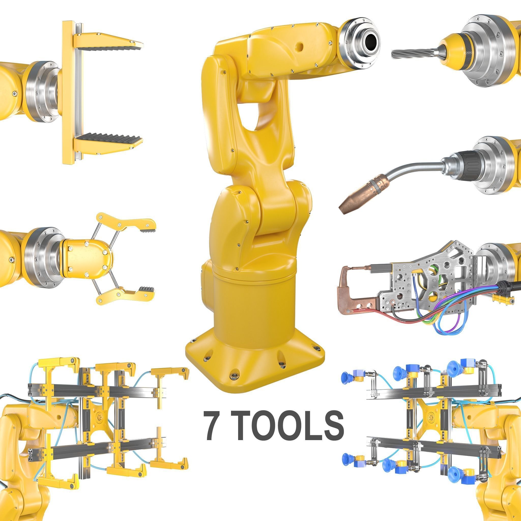 Industrial Robotic Arm and 7 tools 3D model 3D model_0