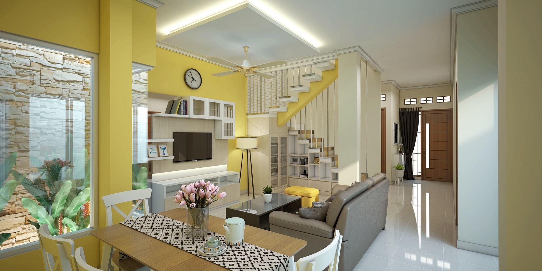 Livingroom living room with walls 3D model_1