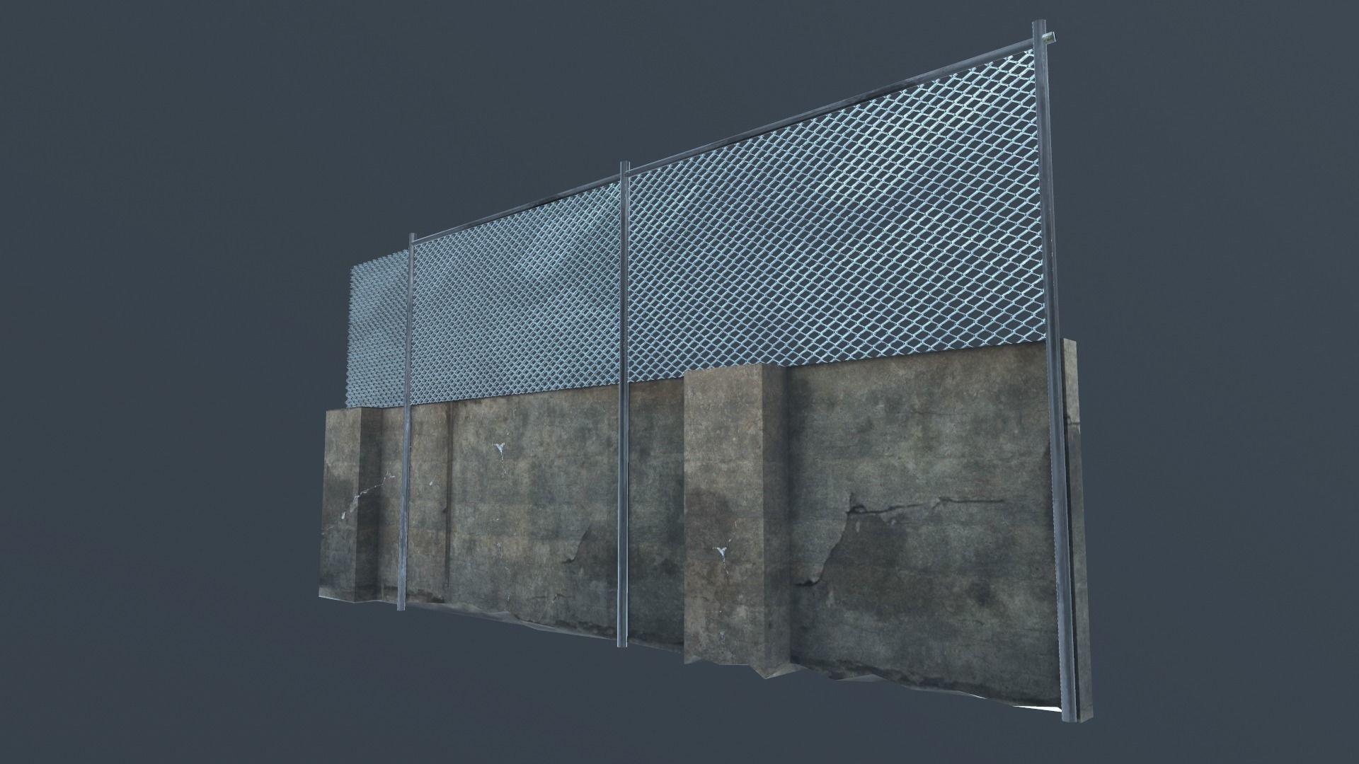 Street wall with metal fence Low-poly 3D model_3