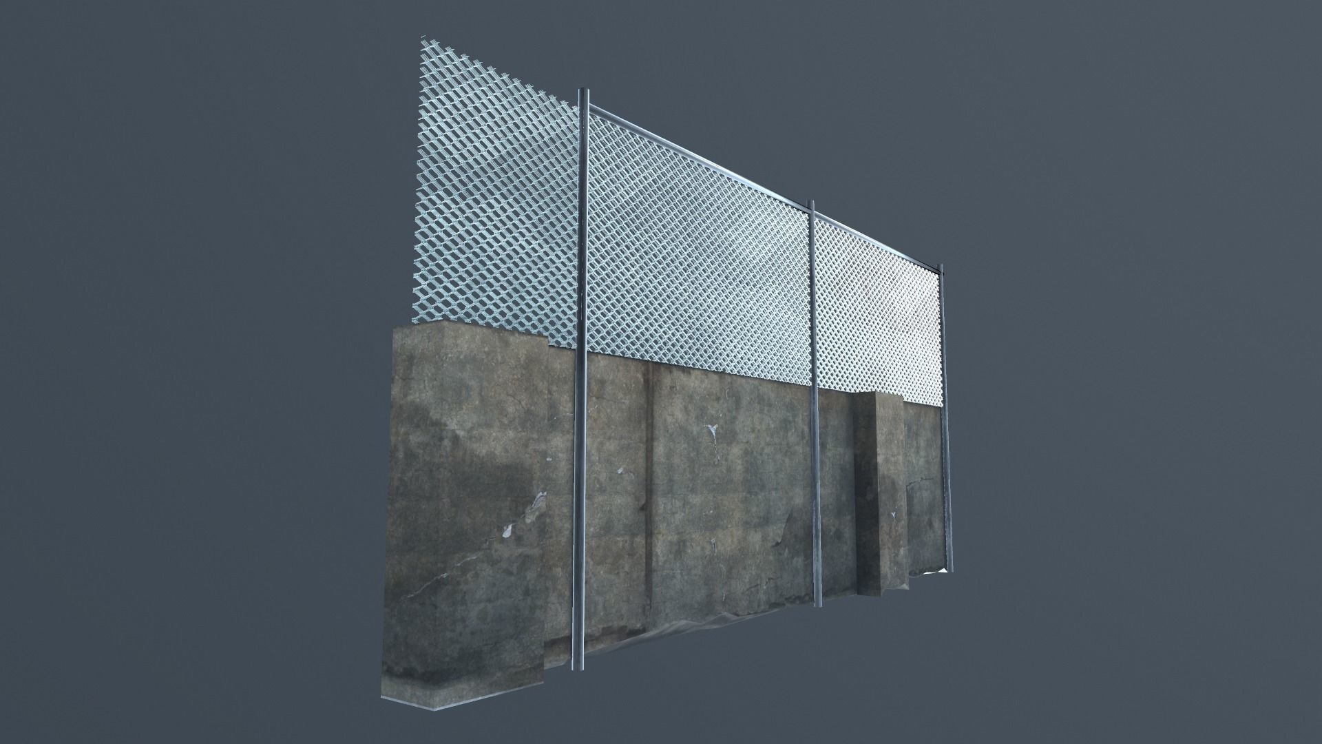 Street wall with metal fence Low-poly 3D model_5