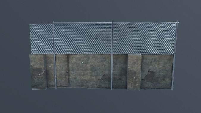 Street wall with metal fence Low-poly 3D model