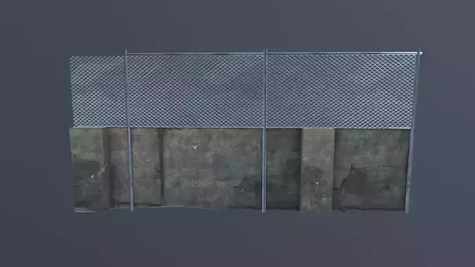 Street wall with metal fence Low-poly 3D model