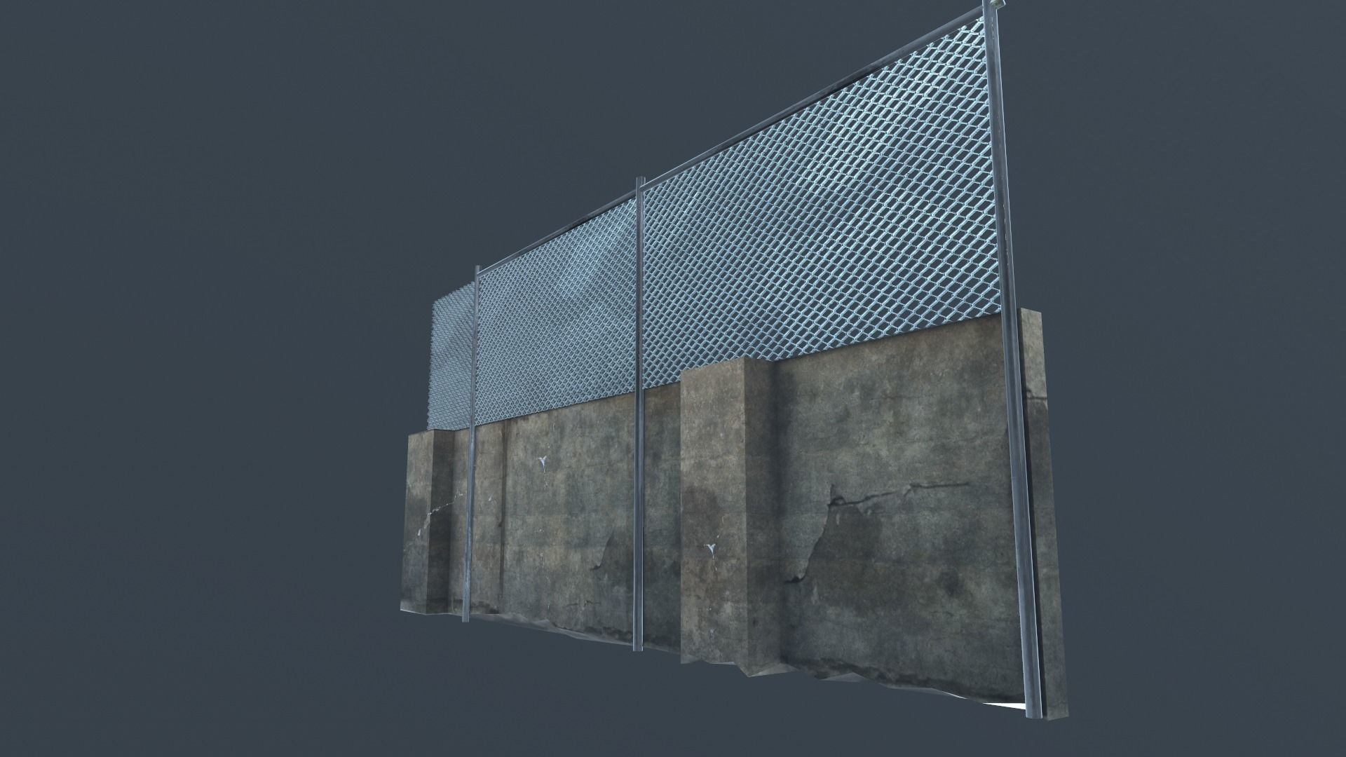 Street wall with metal fence Low-poly 3D model_4