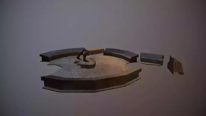 Destroyed monument with broken legs