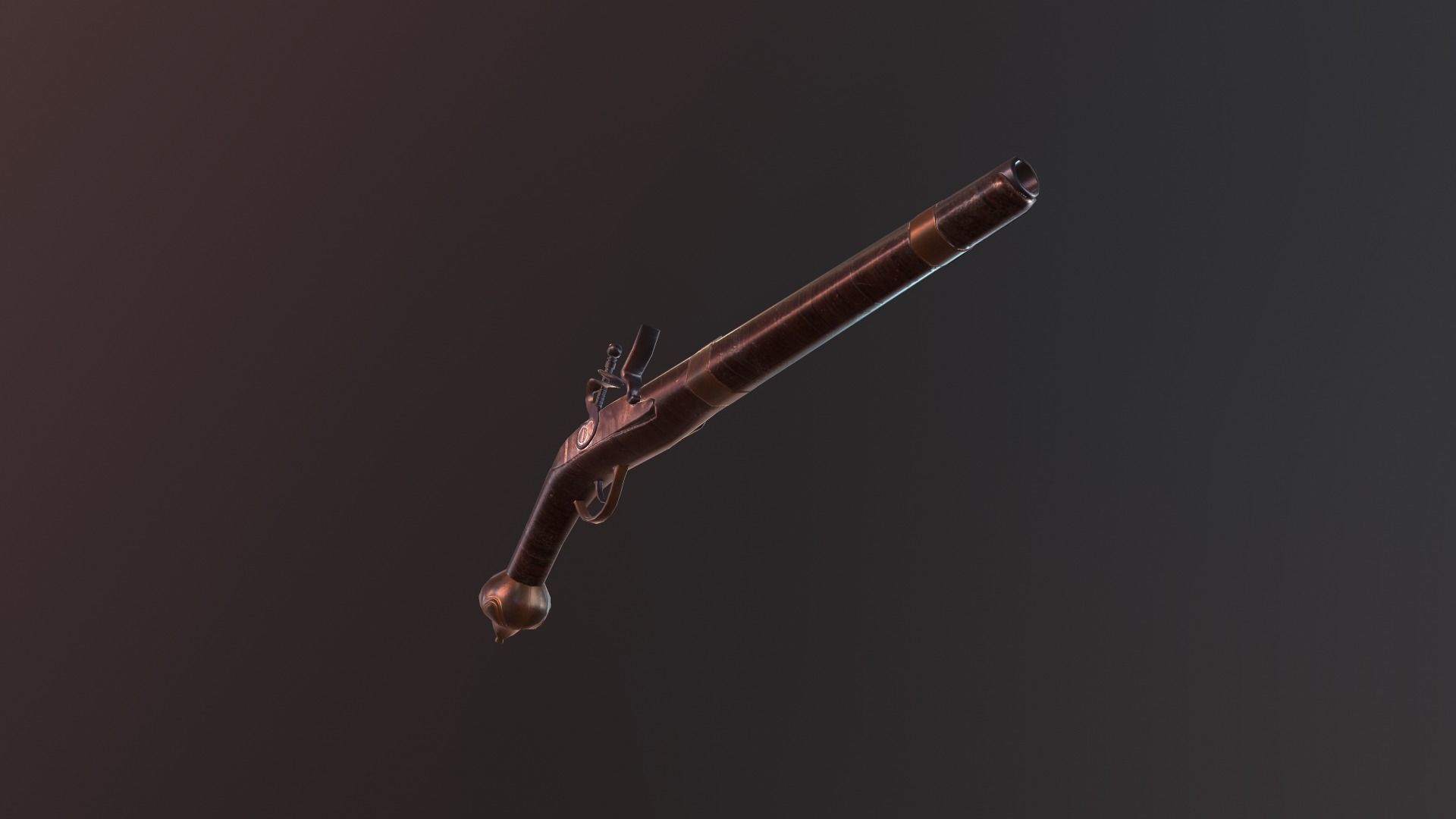 Old Medieval Pistol - Flintlock pistol Low-poly 3D model_3