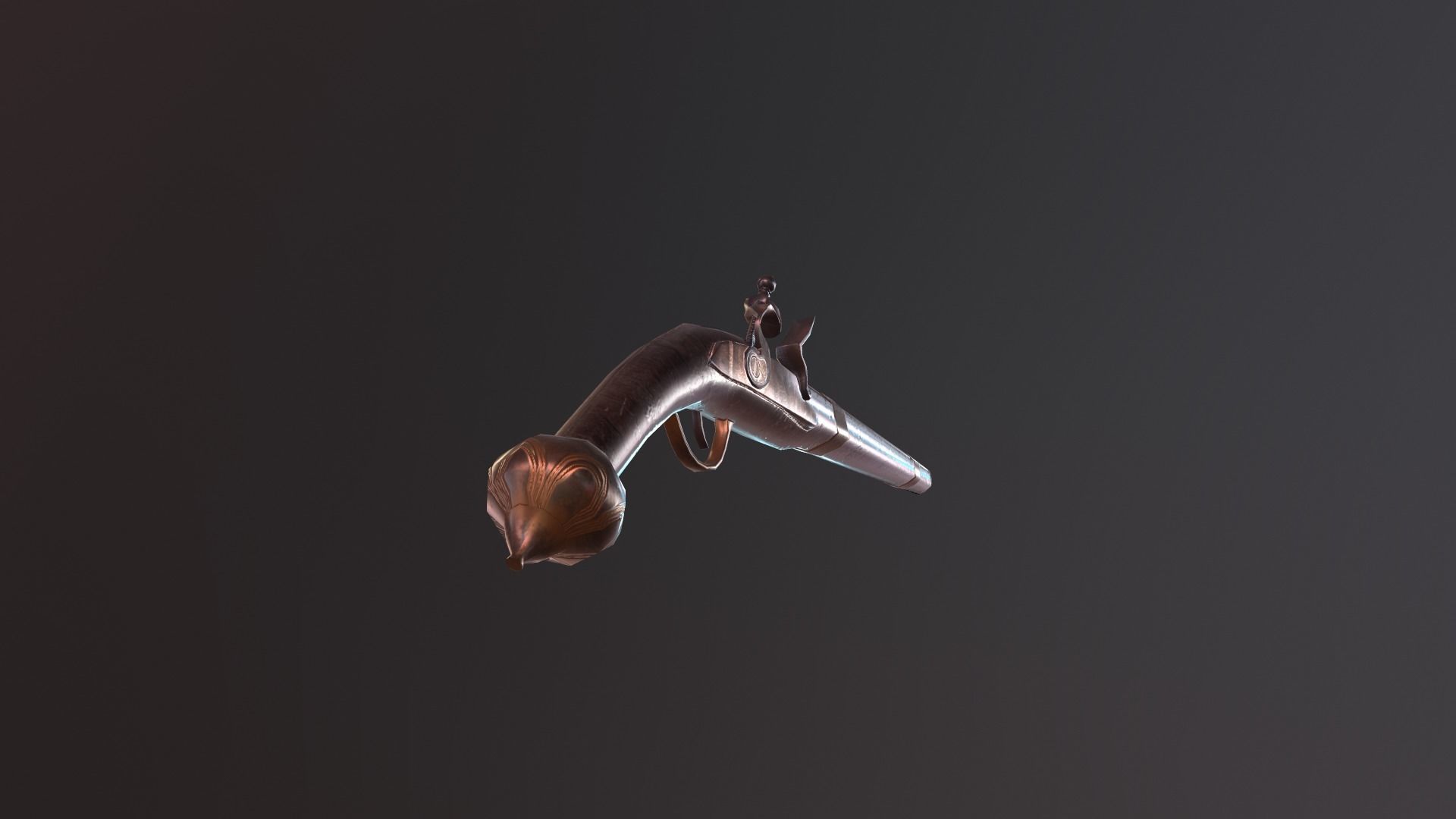 Old Medieval Pistol - Flintlock pistol Low-poly 3D model_4