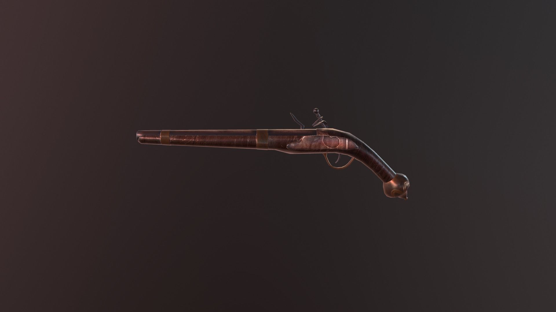Old Medieval Pistol - Flintlock pistol Low-poly 3D model_2