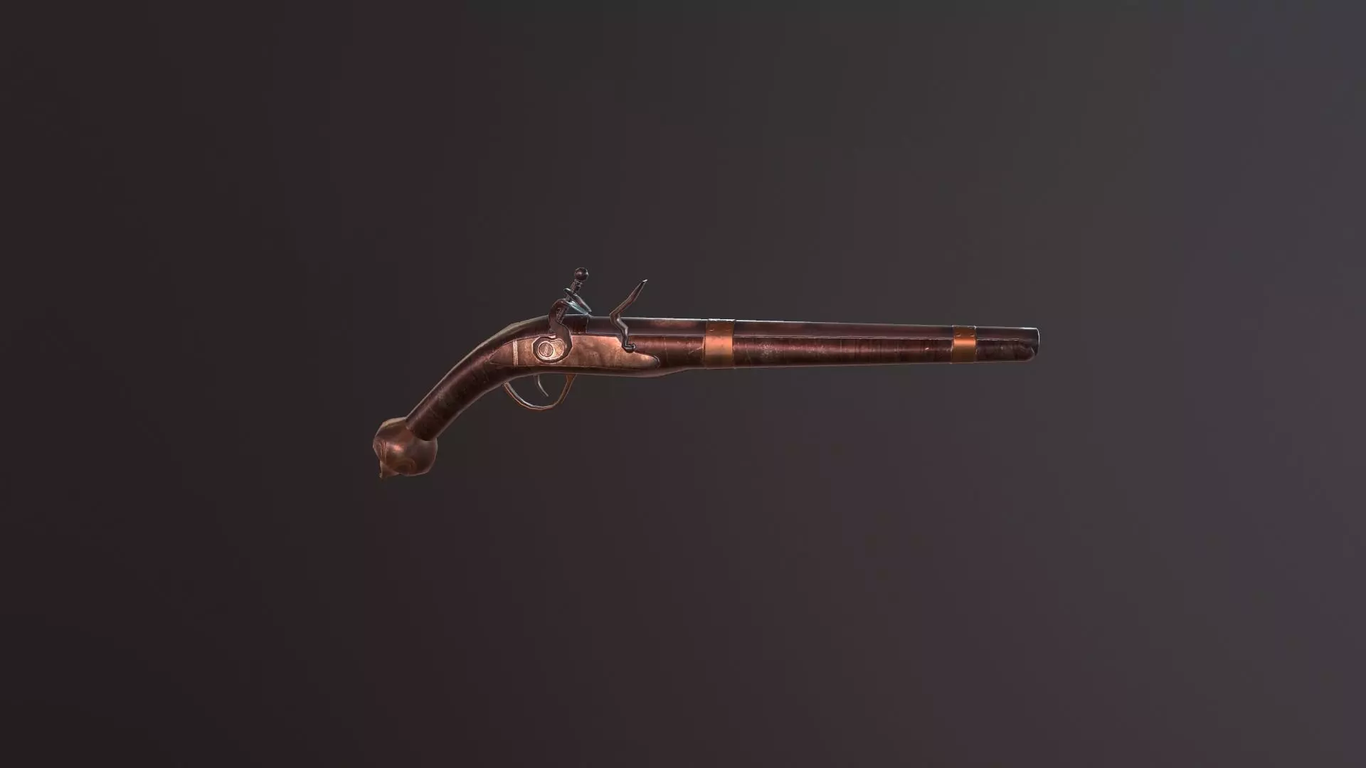 Old Medieval Pistol - Flintlock pistol Low-poly 3D model_0