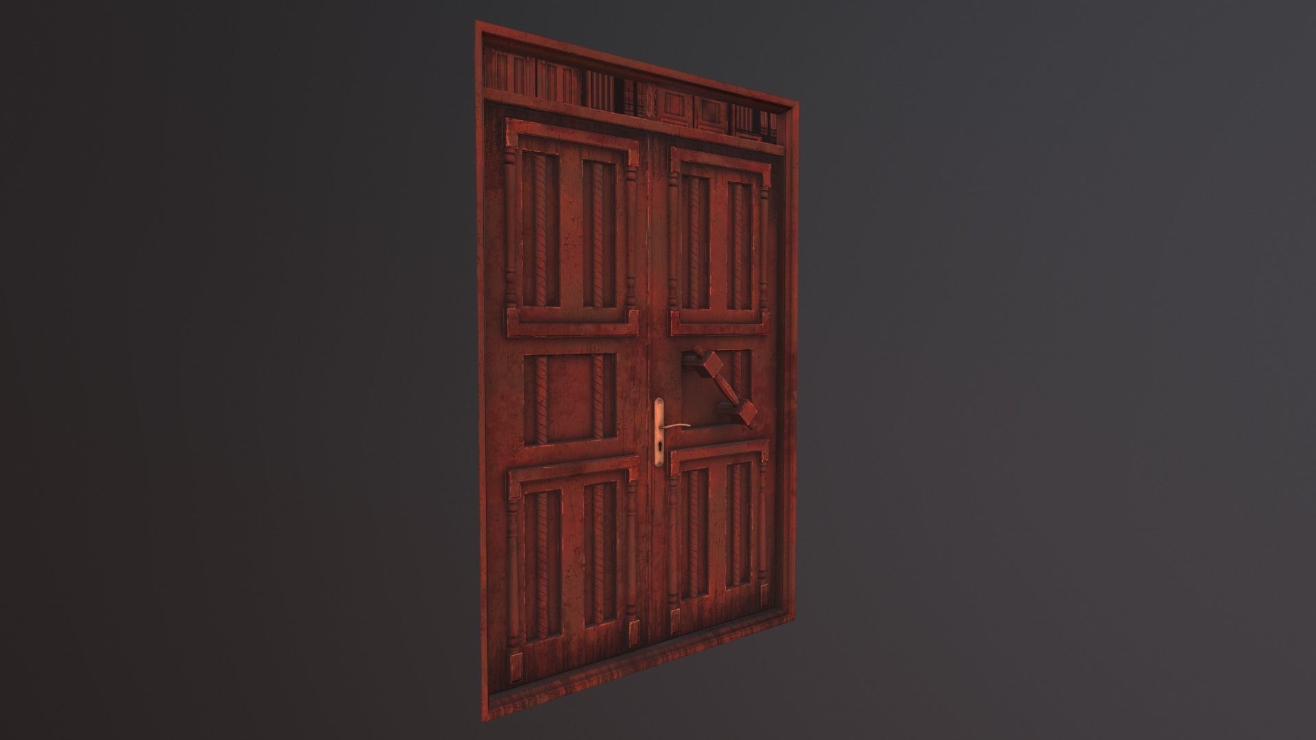 Wooden old big door Low-poly 3D model_6