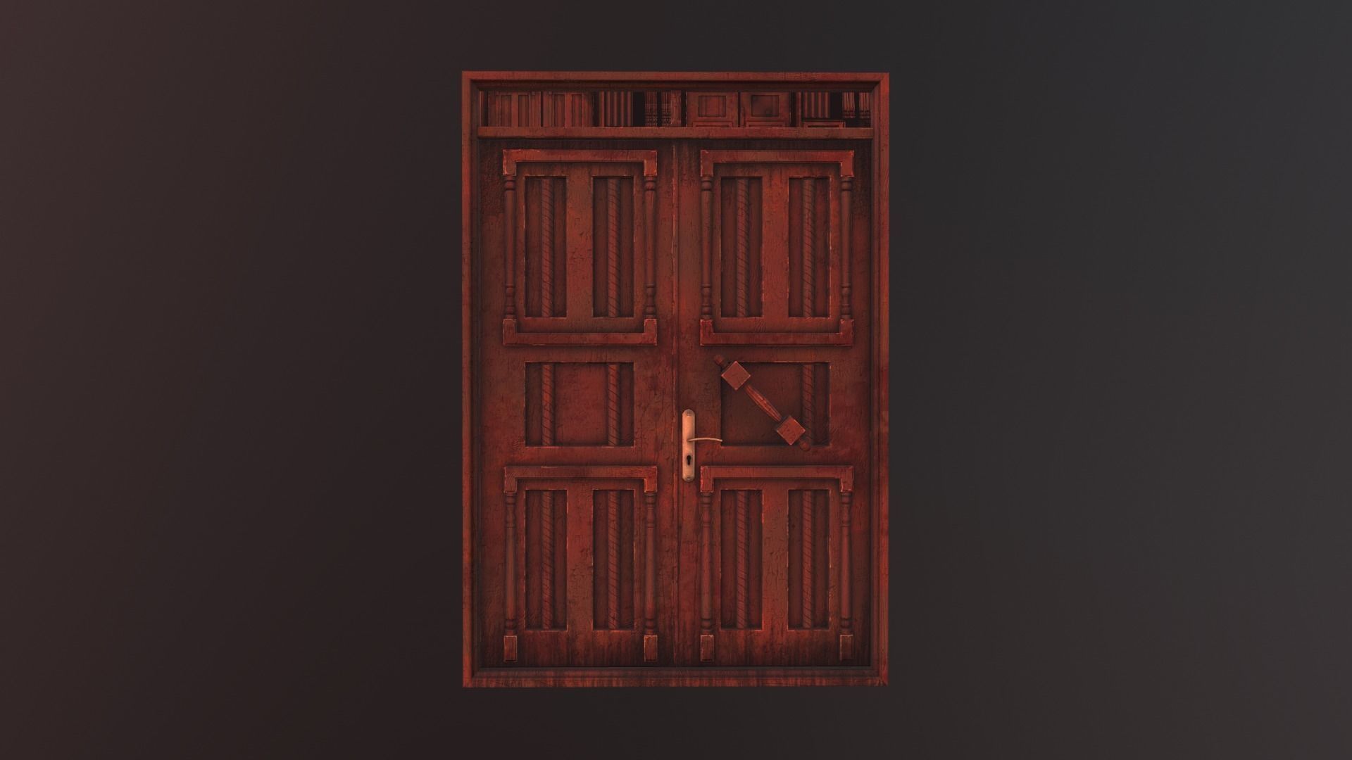 Wooden old big door Low-poly 3D model_5