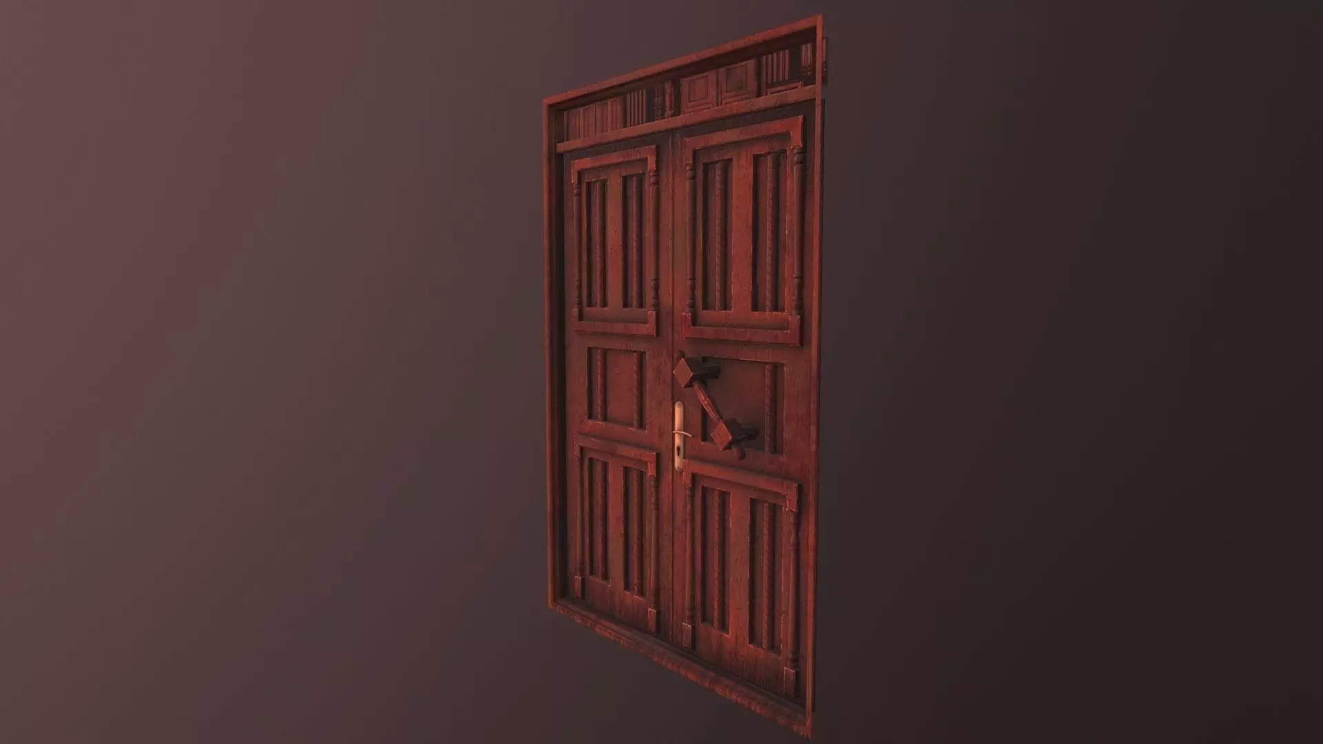 Wooden old big door Low-poly 3D model_0