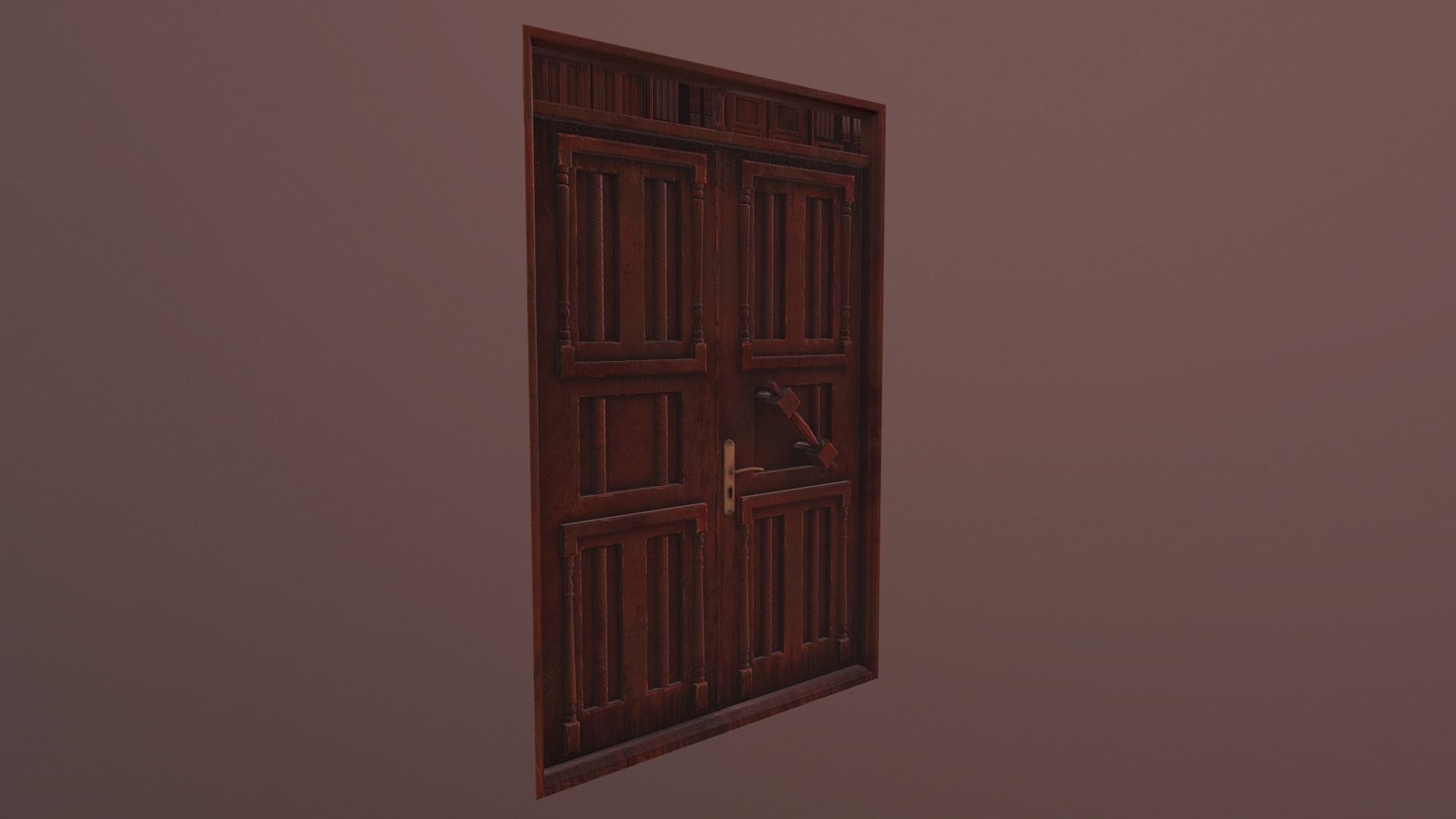 Wooden old big door Low-poly 3D model_4