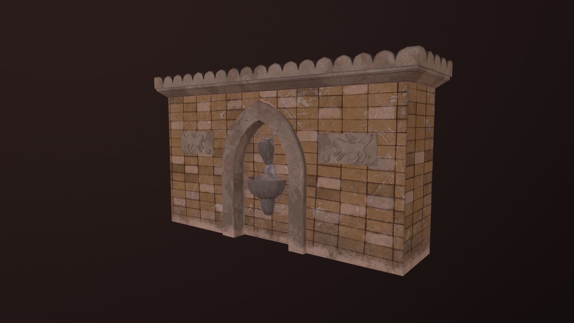 Monument water stream with Lions and bull Low-poly 3D model_3