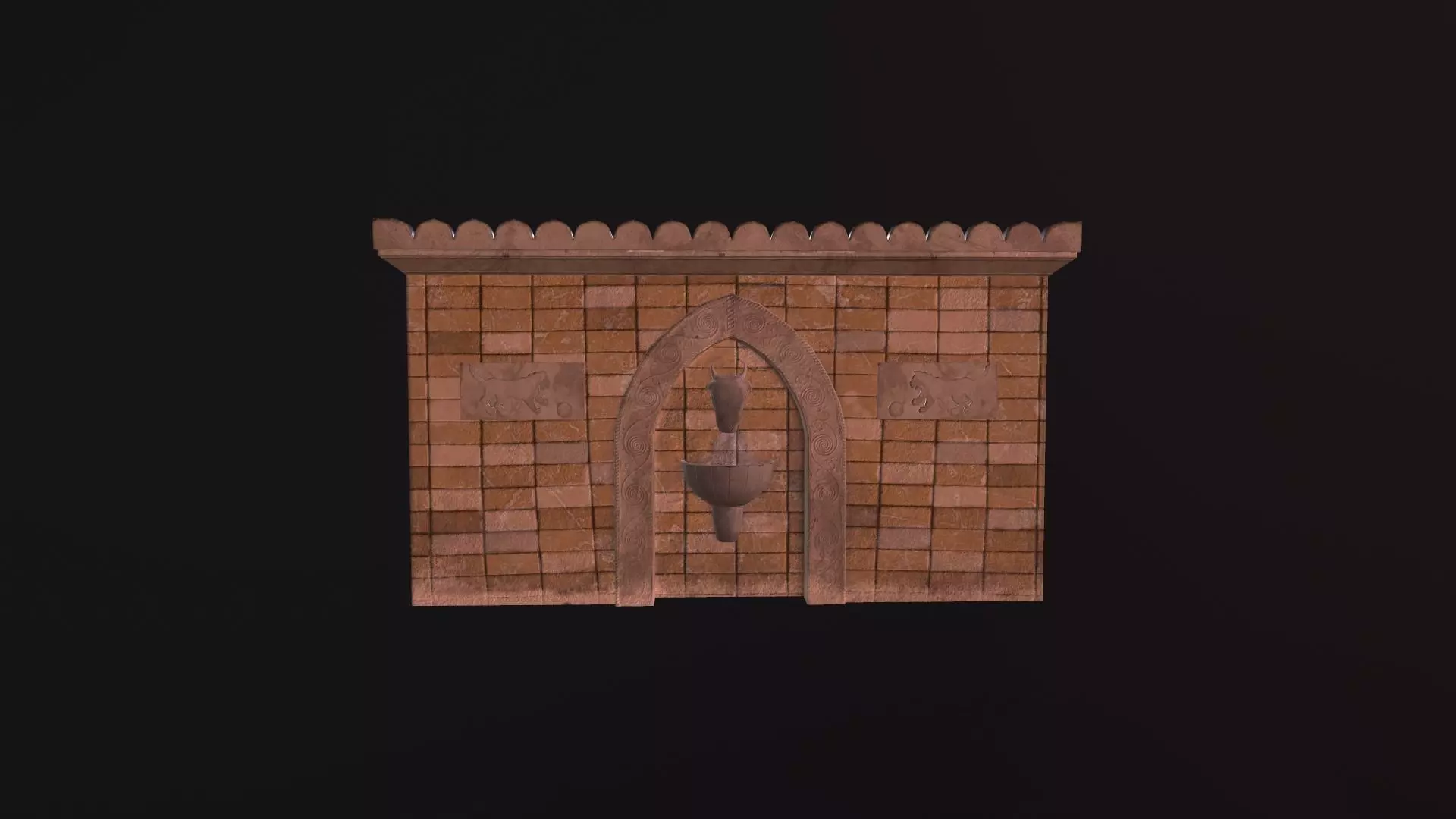 Monument water stream with Lions and bull Low-poly 3D model_0