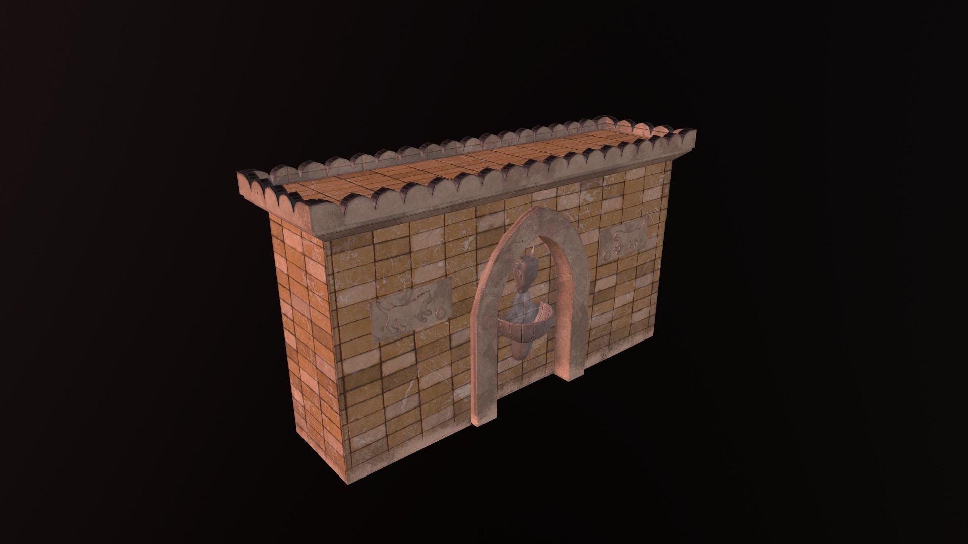 Monument water stream with Lions and bull Low-poly 3D model_2