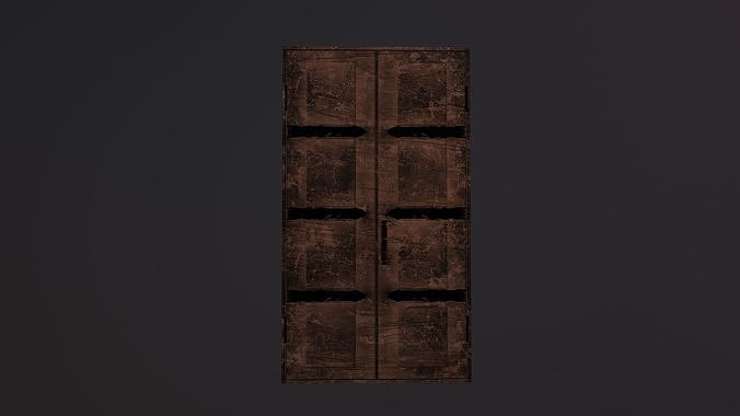 Wooden door with iron elements Low-poly 3D model