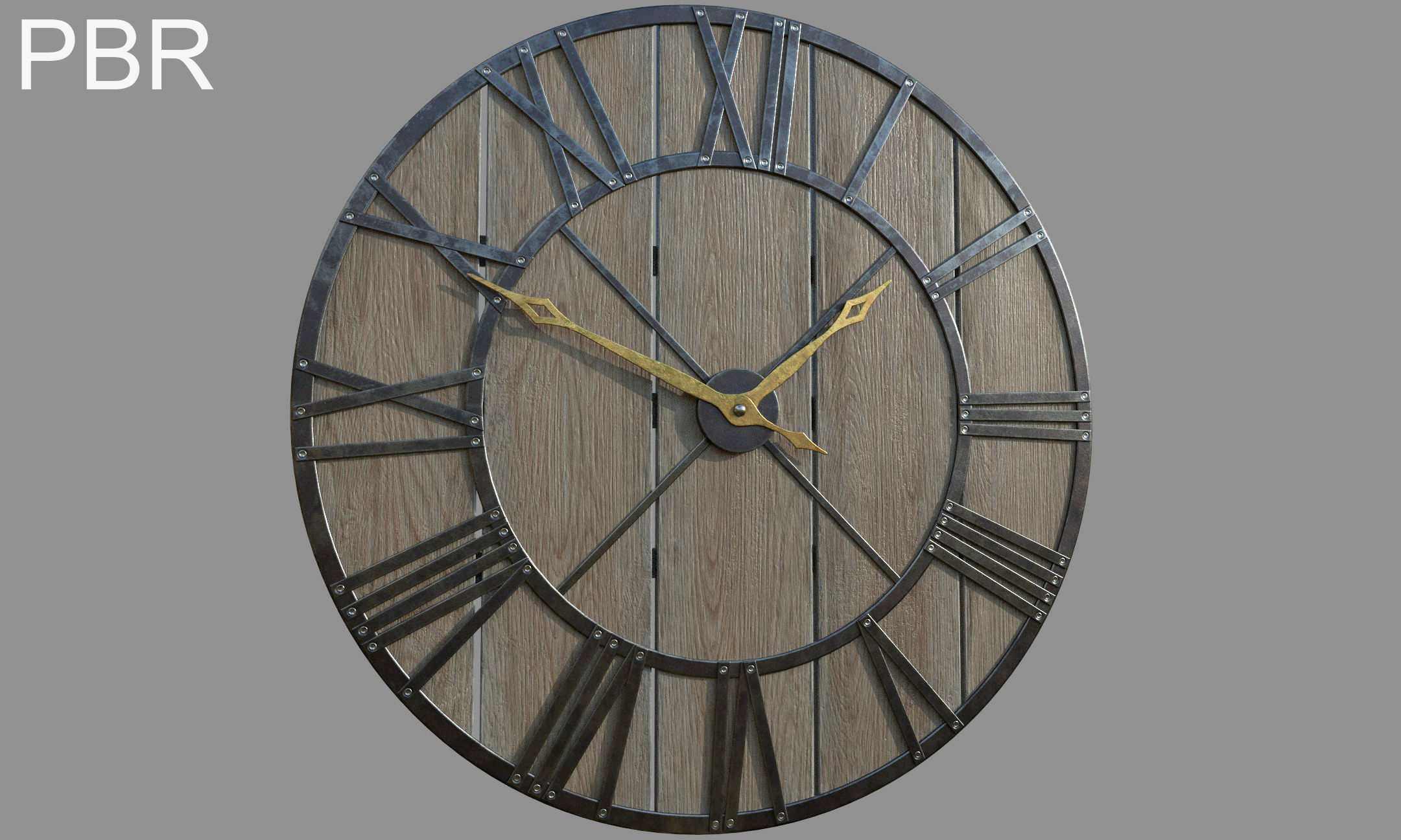 Decorative Rustic Wall Clock Low-poly 3D model_6