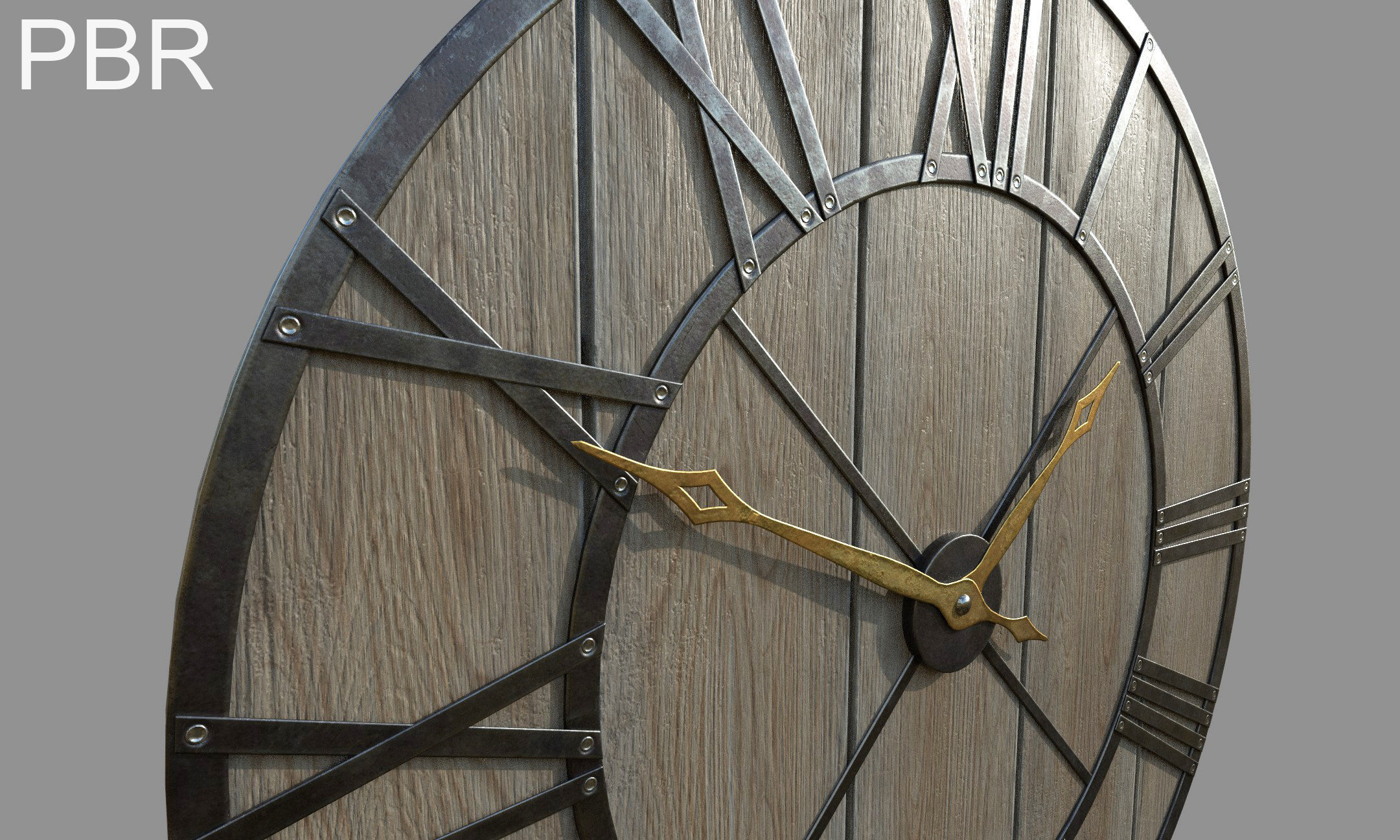 Decorative Rustic Wall Clock Low-poly 3D model_1