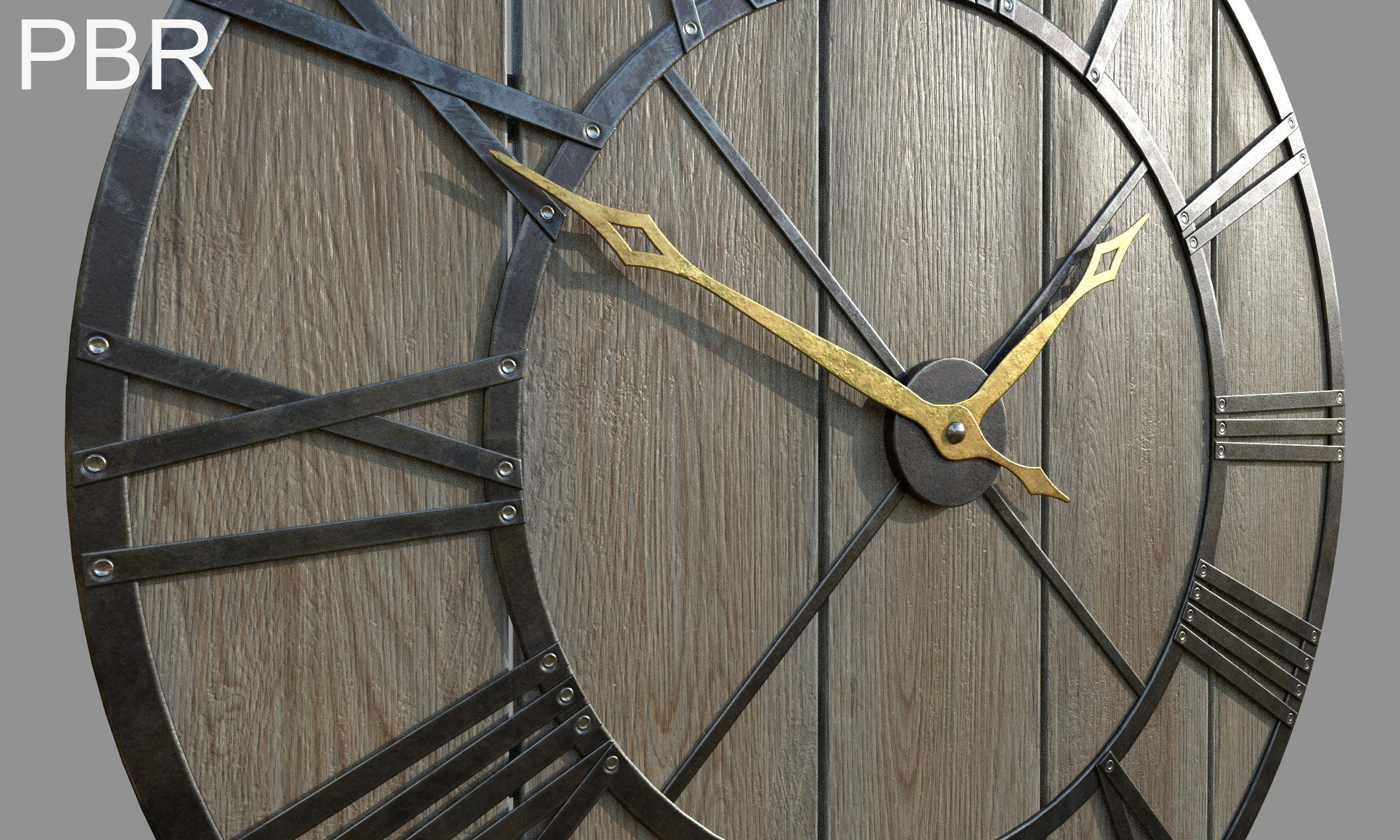 Decorative Rustic Wall Clock Low-poly 3D model_5