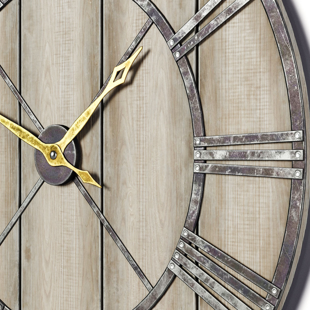 Decorative Rustic Wall Clock Low-poly 3D model_3