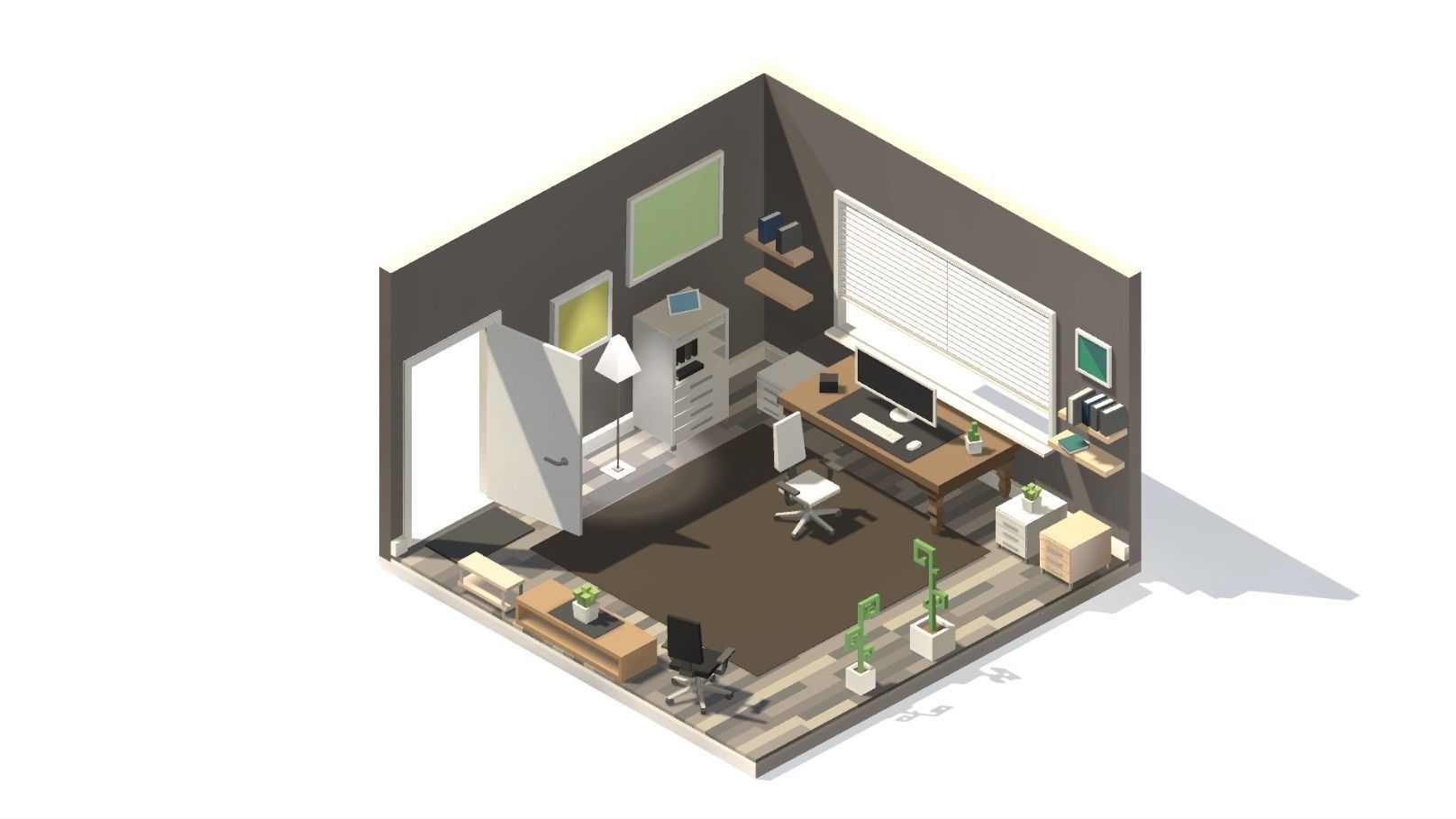 Low Poly Home kitchen with checkered floor Low-poly 3D model_4