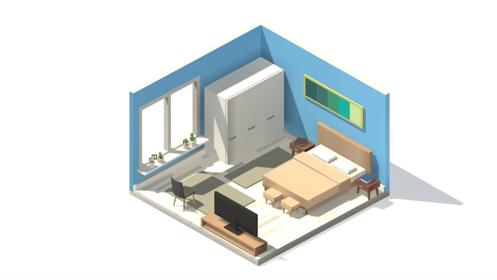 Low Poly Home kitchen with checkered floor Low-poly 3D model_5