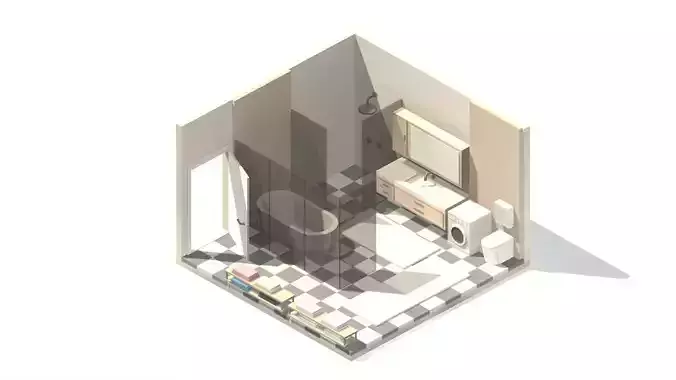 Low Poly Home kitchen with checkered floor