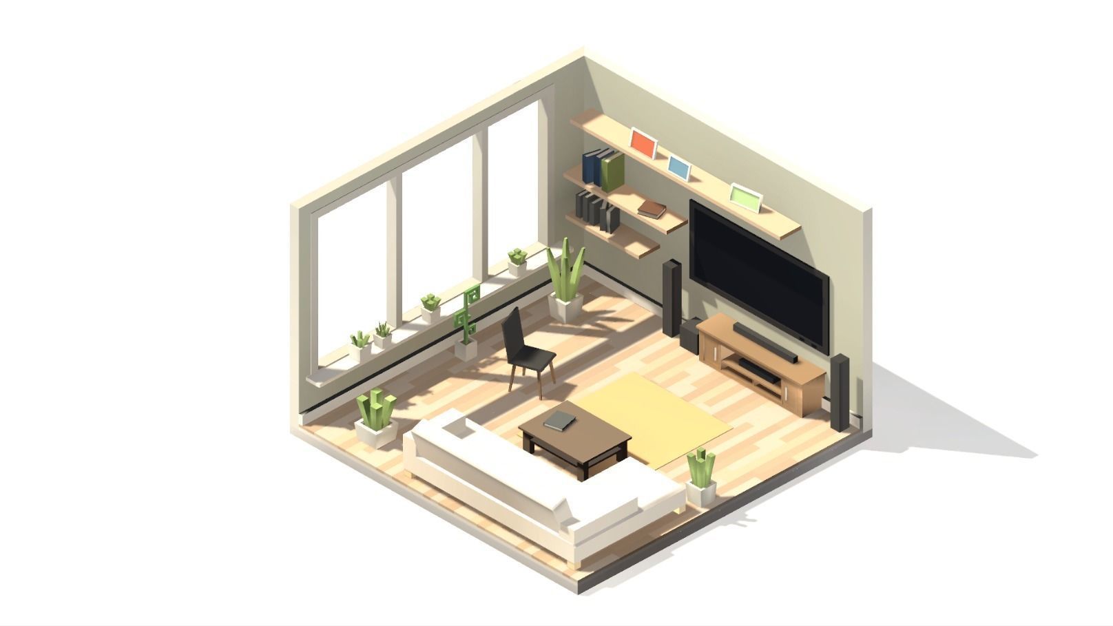 Low Poly Home kitchen with checkered floor Low-poly 3D model_3