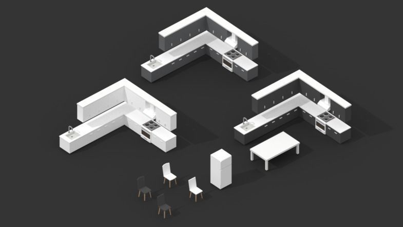 Low Poly Home kitchen with checkered floor Low-poly 3D model_11