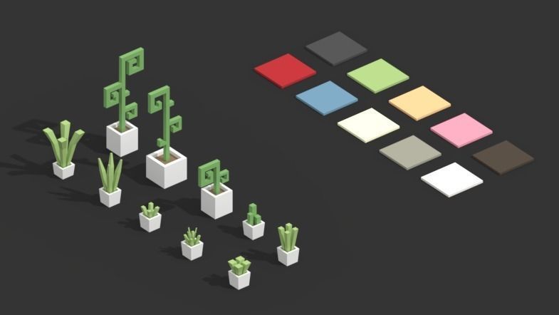 Low Poly Home kitchen with checkered floor Low-poly 3D model_8