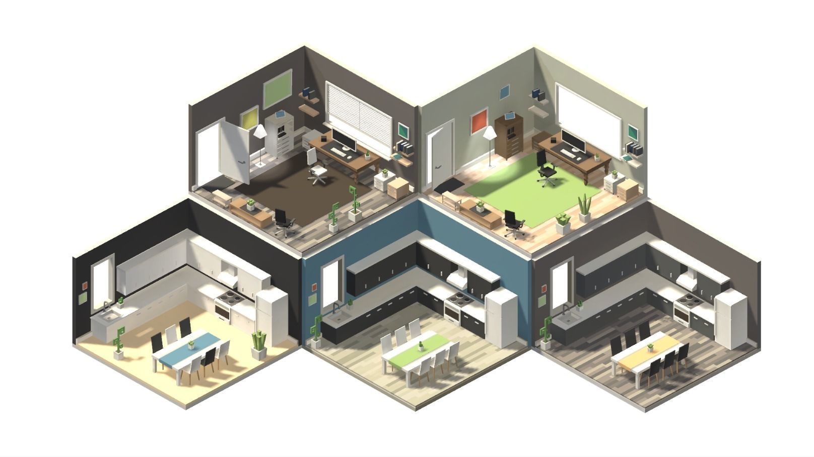 Low Poly Home kitchen with checkered floor Low-poly 3D model_6