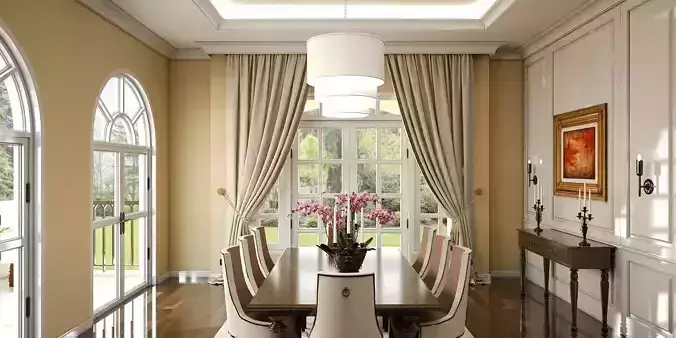 Diningroom dining room with windows 3D model