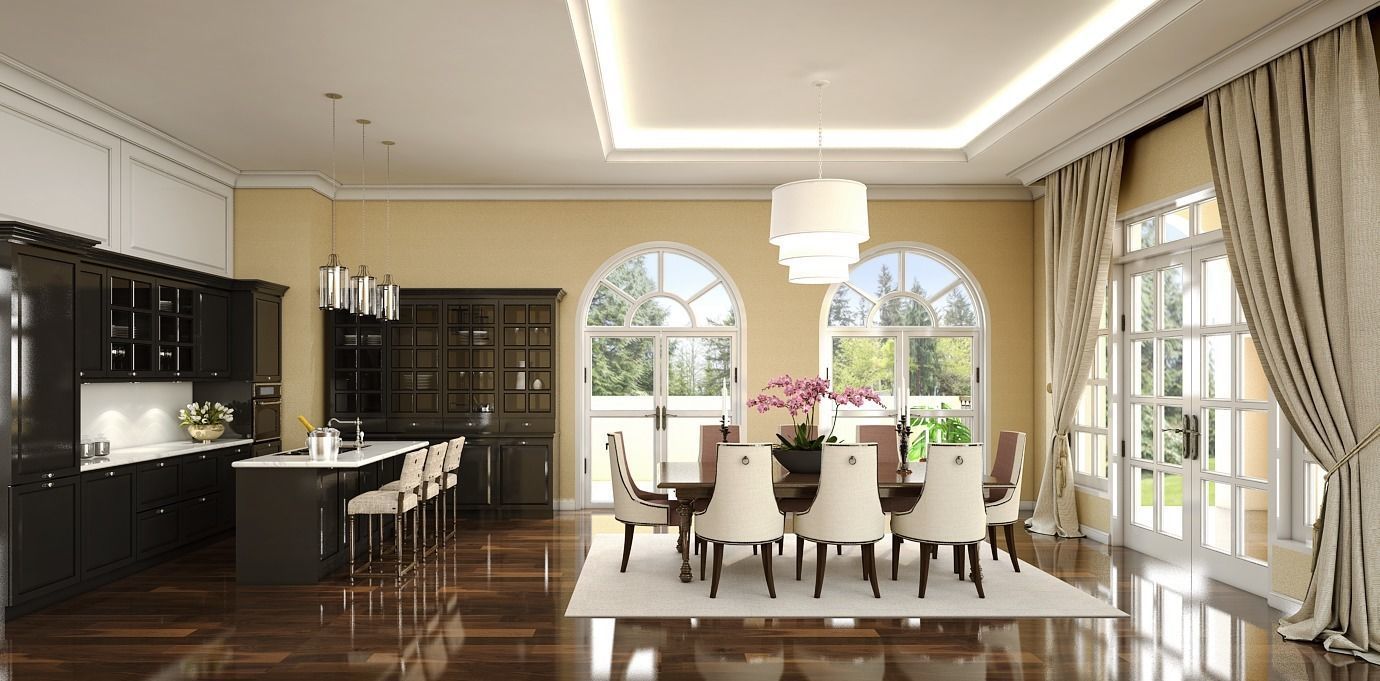Diningroom dining room with windows 3D model_2