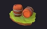 Cartoon Low Poly Wooden Barrels Hand Painted