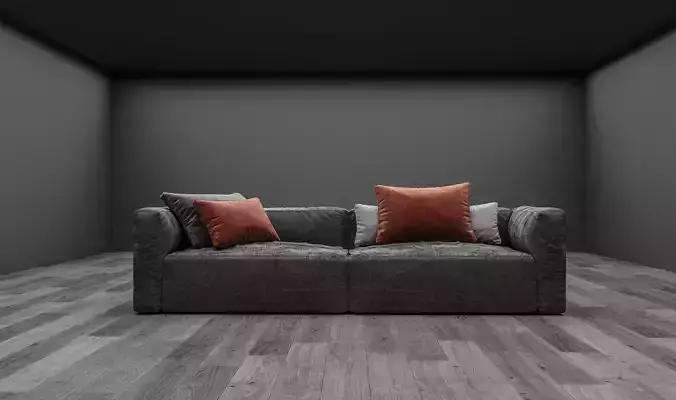 Sofa with wood floor and black wall 