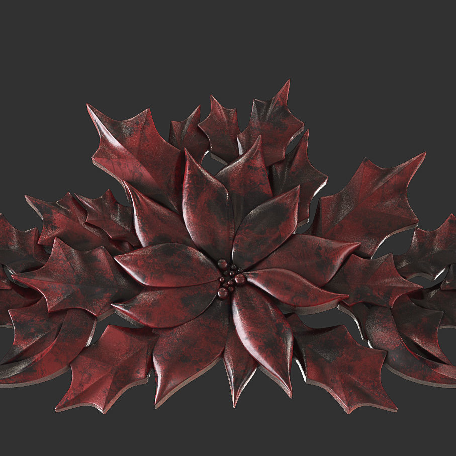 leaves christmas wreath with flowers and 3D print model_3