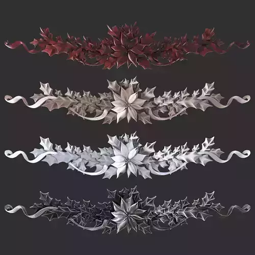 leaves christmas wreath with flowers and 3D print model