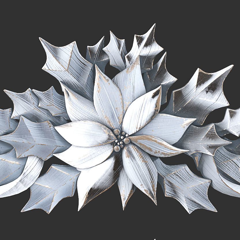 leaves christmas wreath with flowers and 3D print model_4