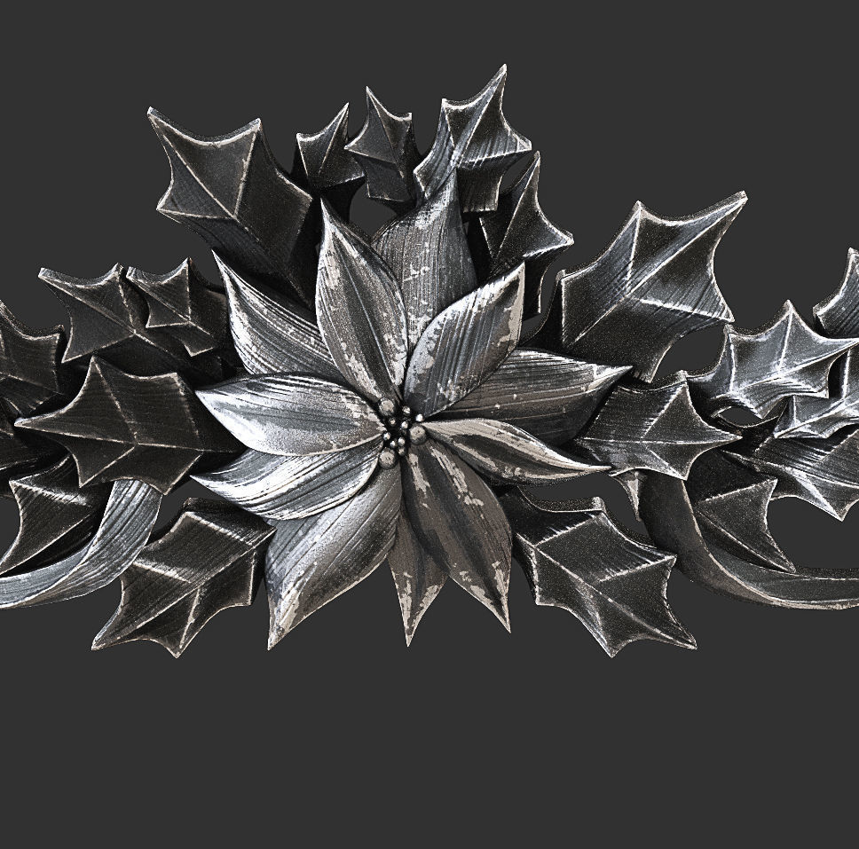 leaves christmas wreath with flowers and 3D print model_5