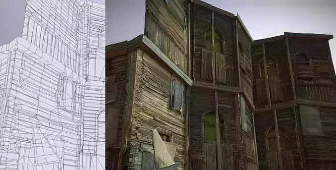 Decaying old modular wooden photorealistic wall Low-poly 3D model