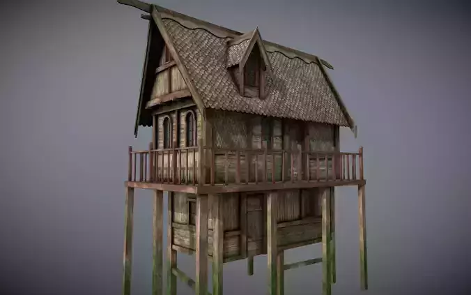 Medieval lake village - House 19 Low-poly 3D model