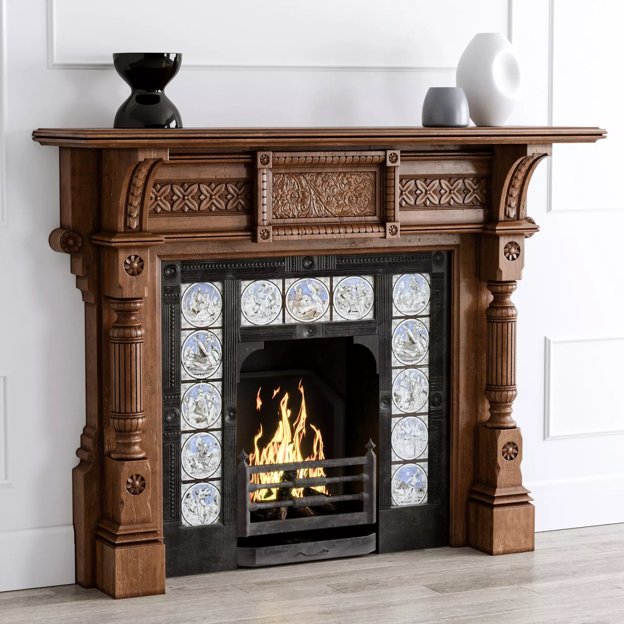19th Century Antique Oak Fireplace 3D model