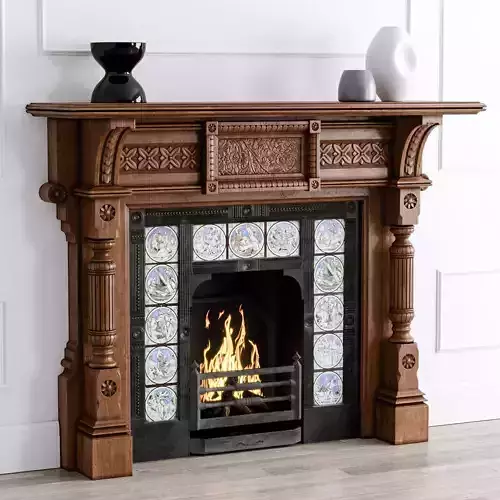 19th Century Antique Oak Fireplace 3D model