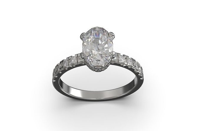 oval solitaire engagement ring 3D print model