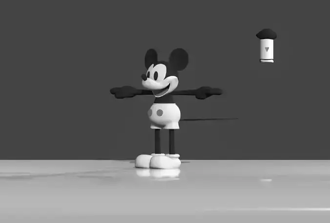 Mickey Mouse Black and White Low-poly 3D model