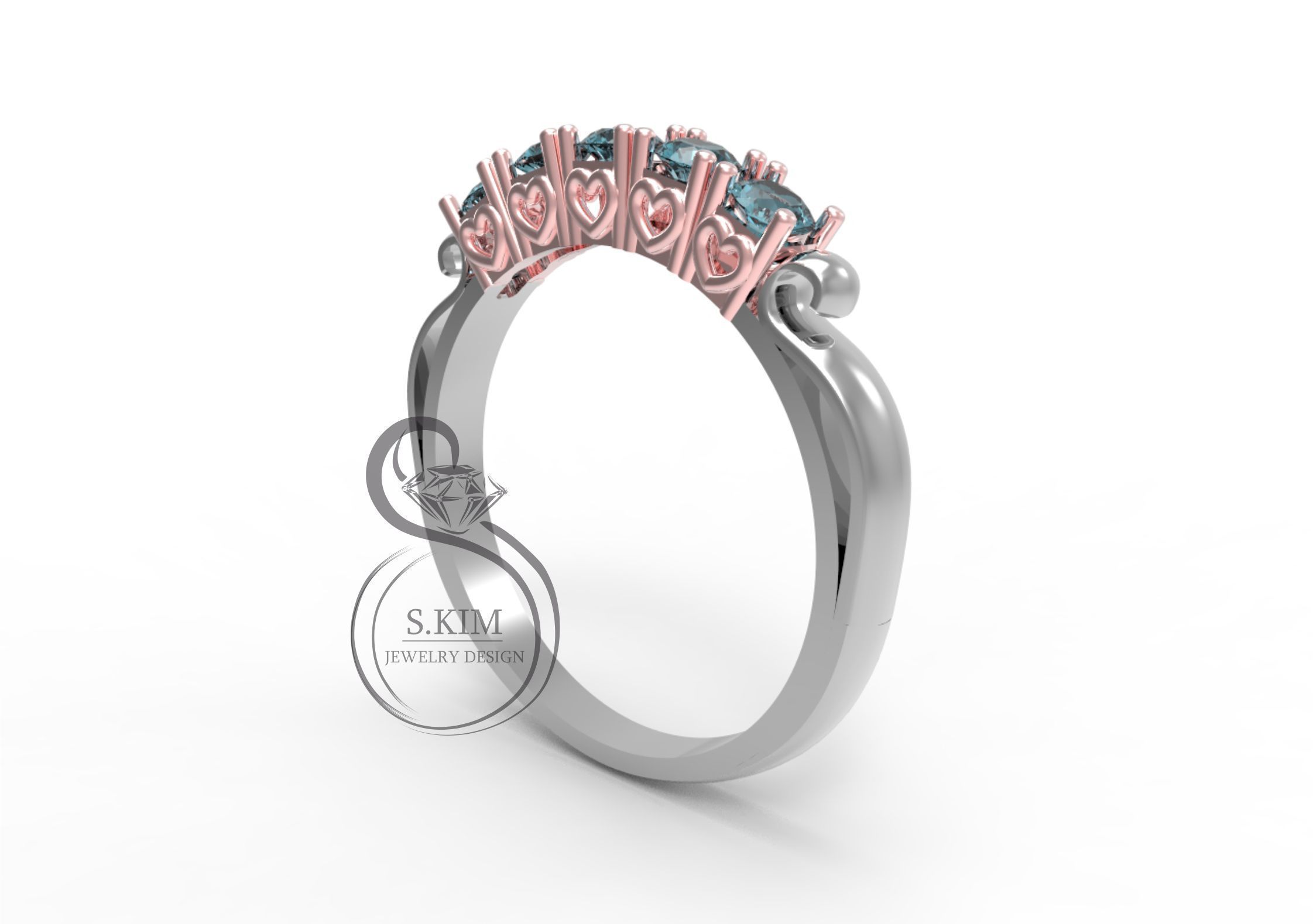 Ring with heart heads 3D print model_5