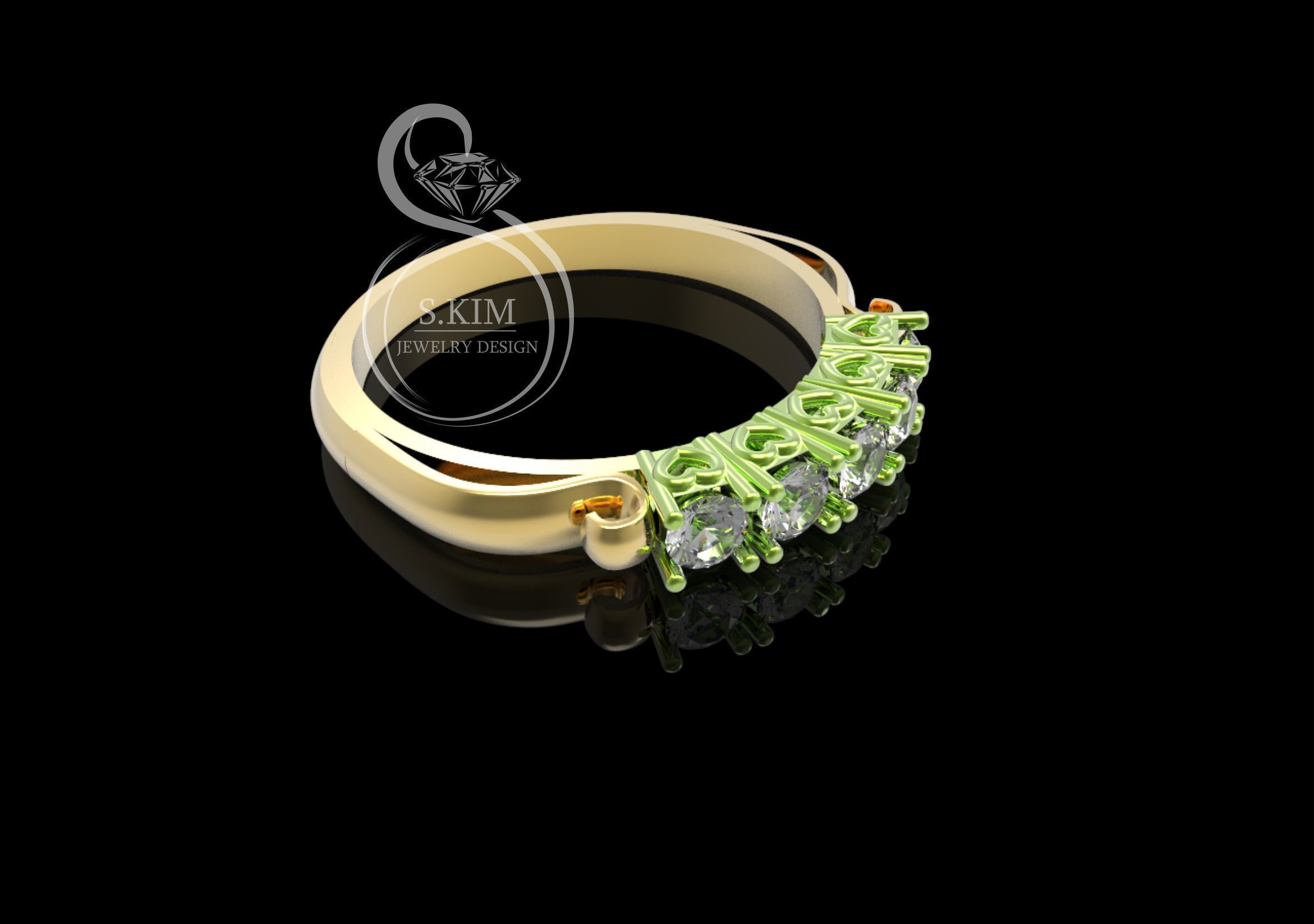 Ring with heart heads 3D print model_4