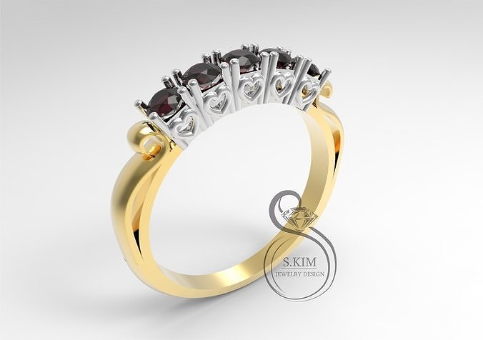 Ring with heart heads 3D print model