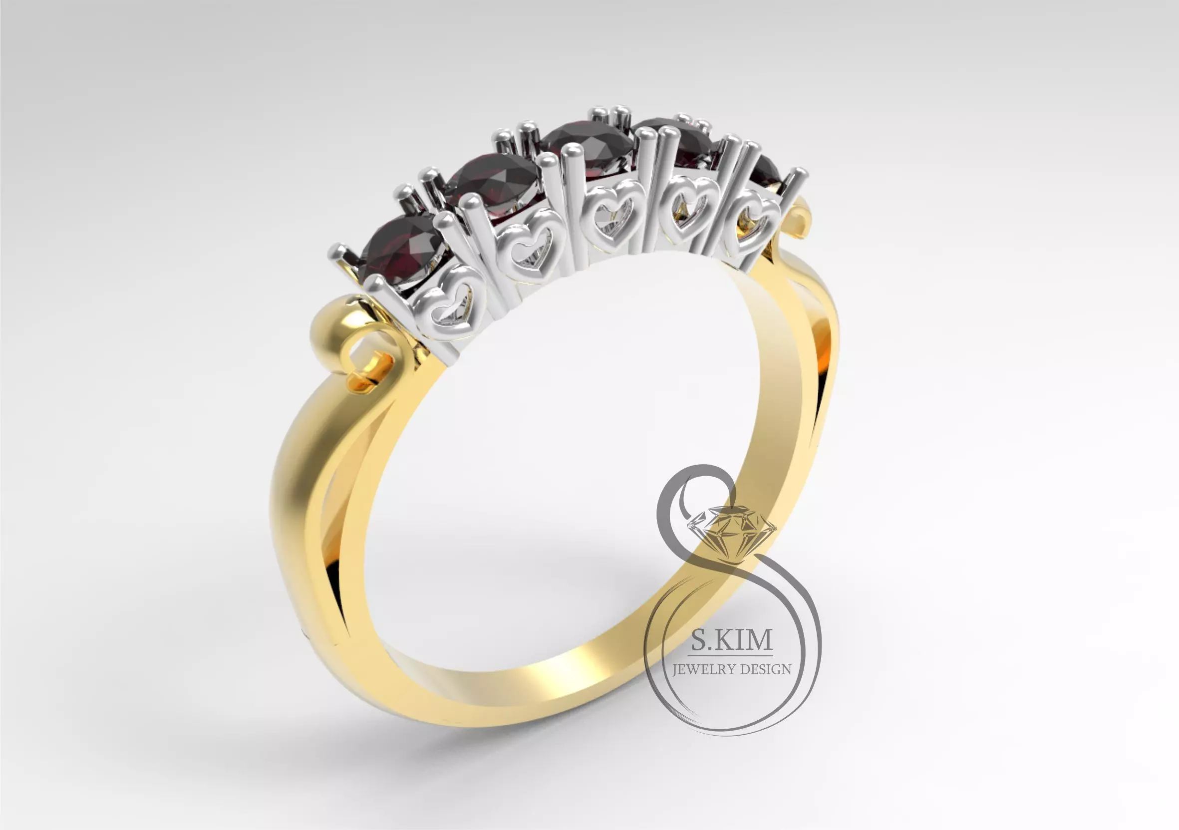 Ring with heart heads 3D print model_0