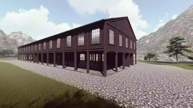 Detailed Building cocrete office  Exterior 3Dsmax - Revit